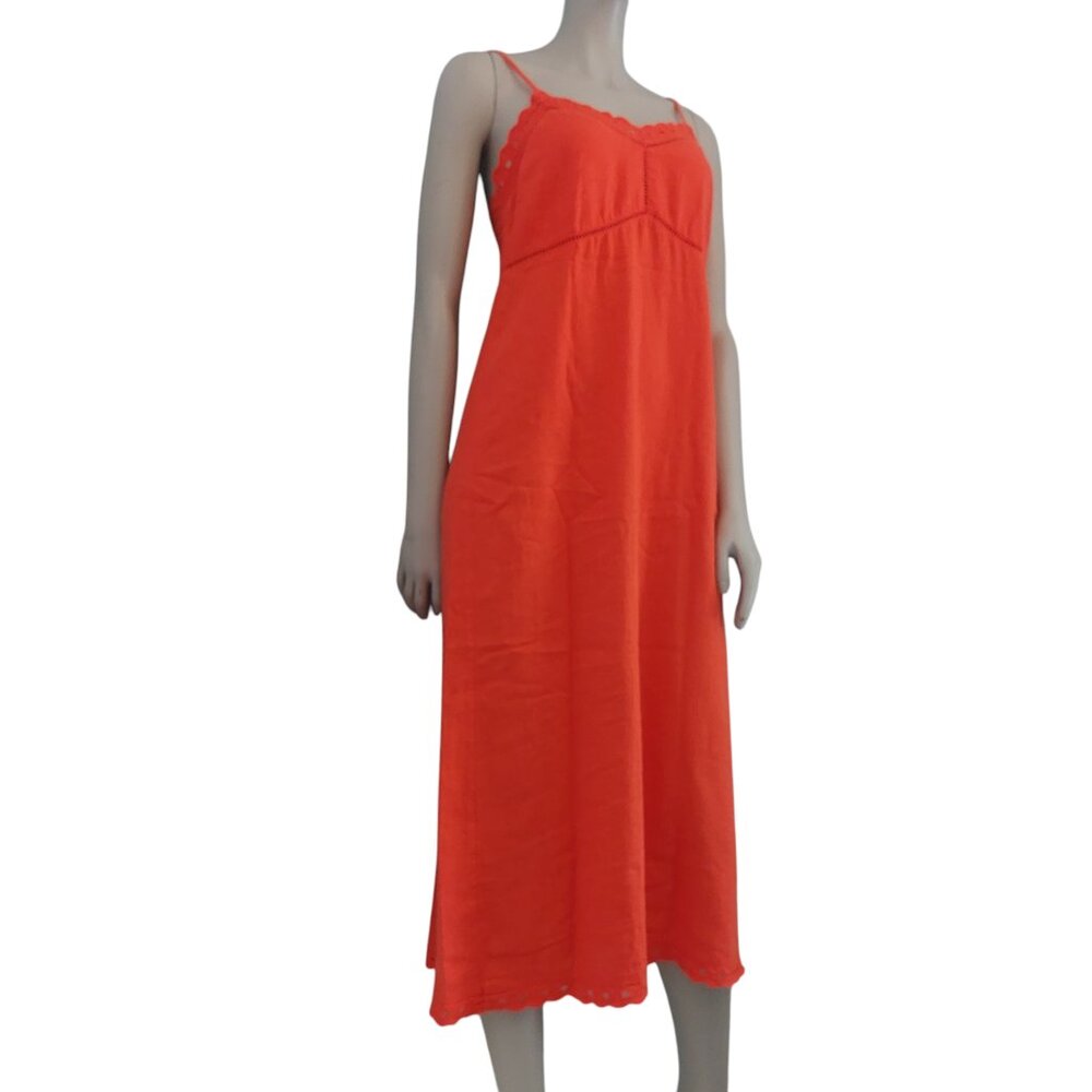 Old Navy Coral-Red Midi Dress with Scalloped Sweetheart Neckline